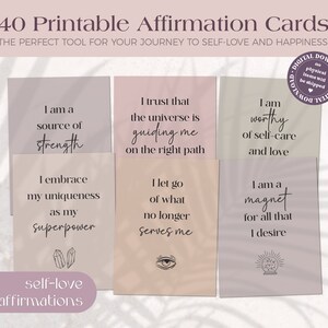 Printable Affirmation Cards, Self-Love Affirmation Cards, Positive Affirmation Deck Digital Neutral Aesthetic Affirmation Cards