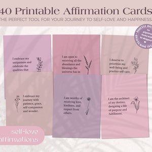 Druckbare Affirmationskarten, Selbstliebe Affirmationskarten, Positive Affirmation Deck Digital Pink Aesthetic Affirmation Cards Floral