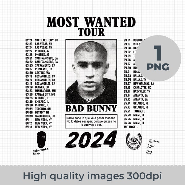 Bad Bunny Most Wanted Tour png, Bad Bunny Png, Bad Bunny Tour 2024