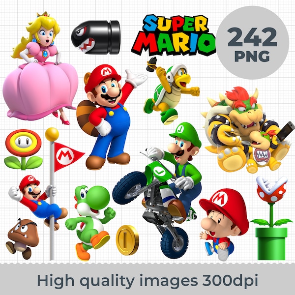 242 PNG Super Mario clipart,transparent images, printable mario, digital mario, instant download, luigi mario cart transparent png images