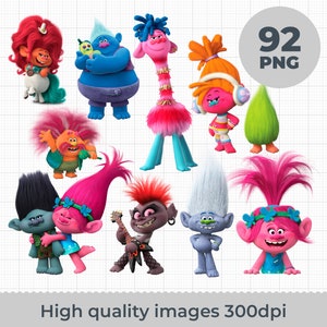 Trolls ClipArt, Trolls PNG bundle, Trolls Characters PNG clipart for birthday party decoration, Trolls Printable png decor, Trolls bundle