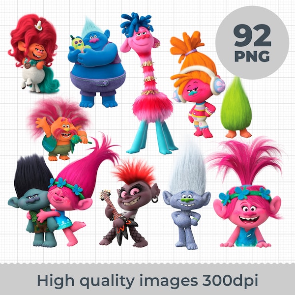 Trolls ClipArt, Trolls PNG bundle, Trolls Characters PNG clipart for birthday party decoration, Trolls Printable png decor, Trolls bundle