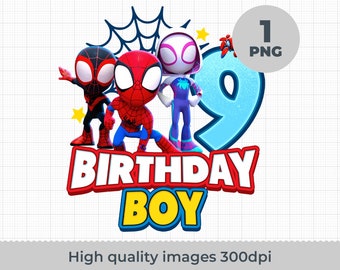 Spidey and His Amazing Friends png 9th Birthday Boy, Superhero PNG, Spidey, Printable Spidey shirt design, Design Shirt, Instant Download