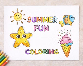 Dibujos para colorear de verano para niños (imprimibles) / Actividad preescolar / Hojas de trabajo para niños pequeños / Libro para colorear de verano / Descarga instantánea en PDF