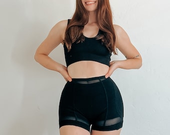 Sheer Compression Bigger Booty Hourglass Shorts with Hip Dip & Butt Enhancer Pads with Snaps