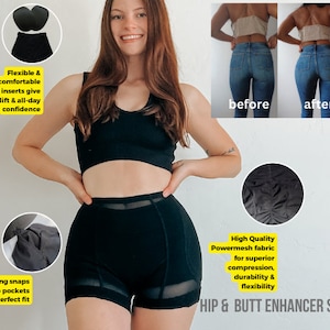 Breathable Black Sheer Mesh Compression Hip & Butt Enhancer Shorts with Removable Pads with Snaps | Curve Sculpting Hourglass Body Shaper