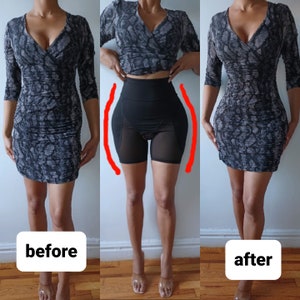 High Waist Snatched Tummy Band Hip Dip Enhancer & Butt Lifter Padded Shapewear Compression Shorts |Open Gusset Hourglass Body Shaper
