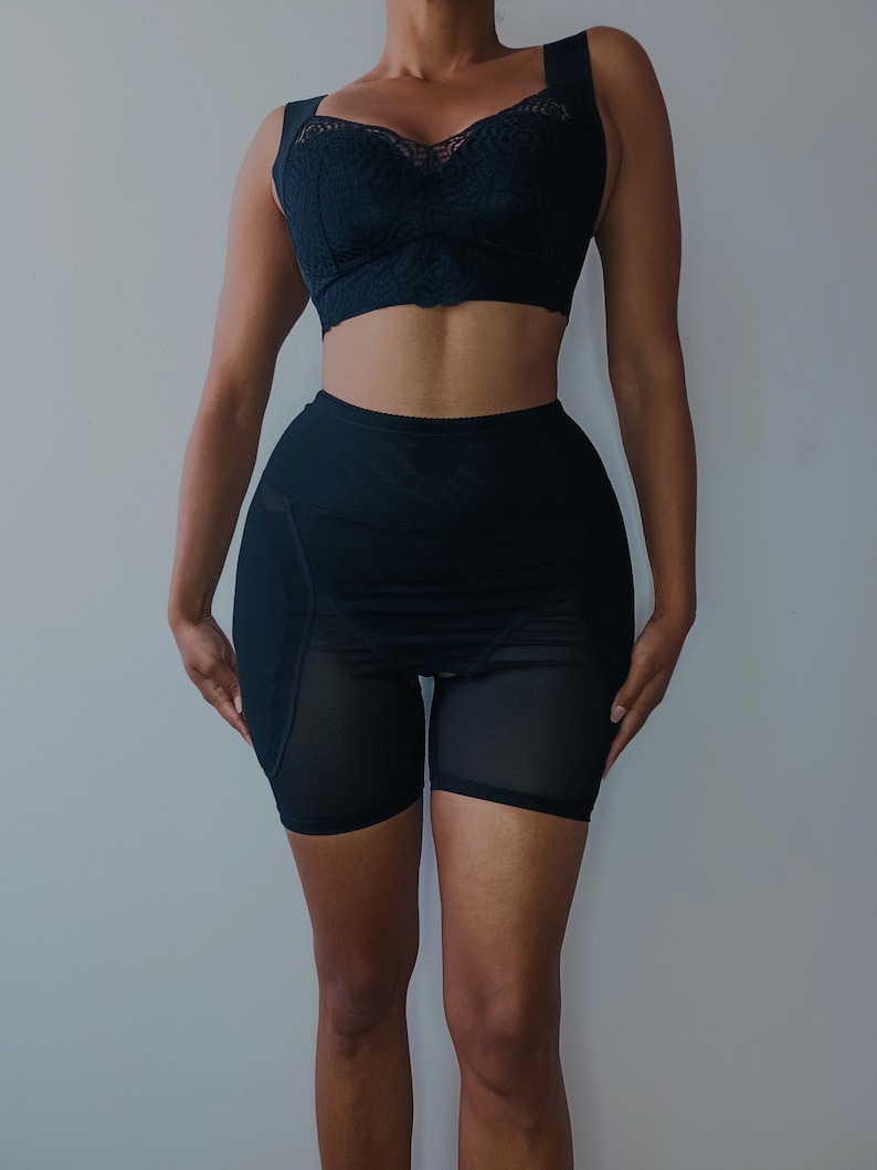 black shapewear tummy band compression padded hip enhancer shorts