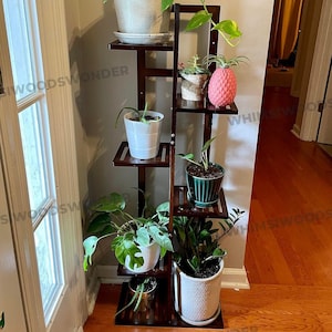 6 Tier 7 Potted Bamboo Plant Stand | Tall Plant Stand | Plant Holder | Modern Plant Stand | Plant Stand Indoor | Plant Lover Gift