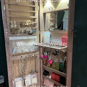 Wall Mounted Wooden Jewelry Armoire with Mirror | Jewelry Organizer | Jewelry Cabinet | Jewelry Storage | Earring Display | Gift For Her
