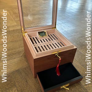 2 Layer Wood Cigar Humidor with Lock |  Cigar Case | Humidor Box | Groomsmen Cigar Box | Cigar Gift Box | Gift for Dad |Travel Cigar Humidor