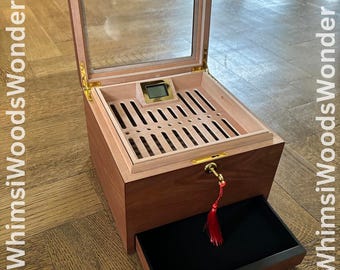 2 Layer Wood Cigar Humidor with Lock |  Cigar Case | Humidor Box | Groomsmen Cigar Box | Cigar Gift Box | Gift for Dad |Travel Cigar Humidor