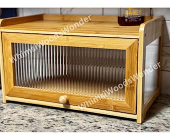 Large Bamboo Bread Box | Farmhouse Kitchen Bread Storage | Wooden Bread Bin | Corner Bread Box | Countertop Bread Box | Bread Storage