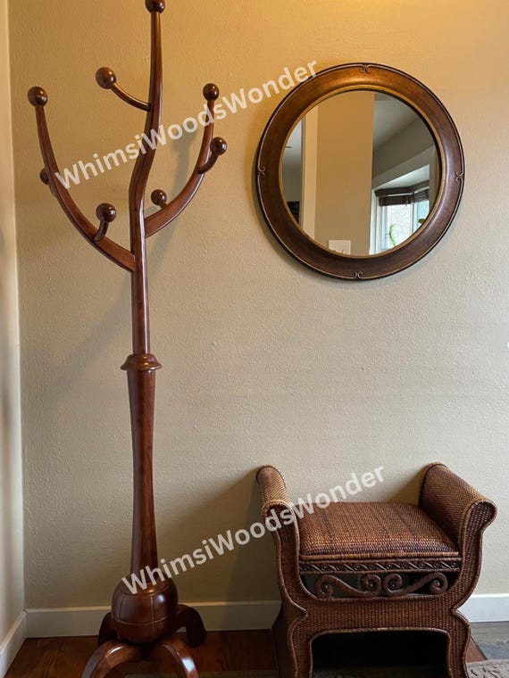 自立式木製コートツリーラック（フック8個付き）| コートハンガー