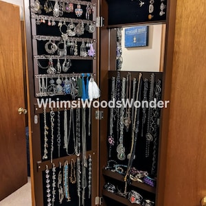 Wall Mounted Wooden Jewelry Armoire With Full Length Mirror | Jewelry Cabinet | Jewelry Organizer | Jewelry Storage | Necklace Holder