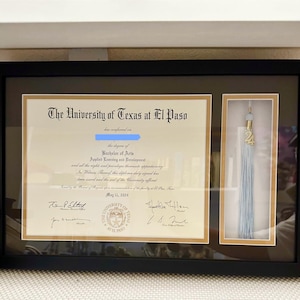 Holz-Diplom-Rahmen mit Quastenhalter | College Degree Rahmen | Abschlussrahmen | Masters Diploma Frame | Geschenk für bestanden