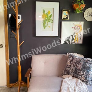 Adjustable Rustic Wood Standing Coat Rack with 8 Hooks | Coat Hanger | Hat Rack | Bag Rack | Umbrella Rack | Garment Rack | Clothing Rack