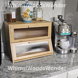 Double Layer Bamboo Bread Box | Bread Storage | Corner Bread Box | Countertop Bread Box | Large Bread Box | Kitchen Organizer