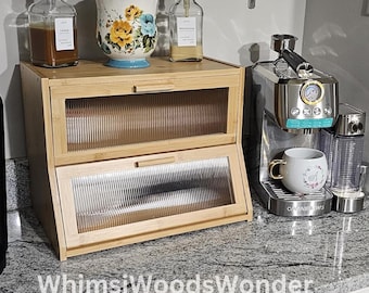 Double Layer Bamboo Bread Box | Bread Storage | Corner Bread Box | Countertop Bread Box | Large Bread Box | Kitchen Organizer