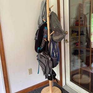 3 Height Wood Standing Coat Rack with 8 Hooks | Coat Hanger | Bag Hanger | Clothing Rack | Hat Rack | Entryway Organizer | Housewarming Gift