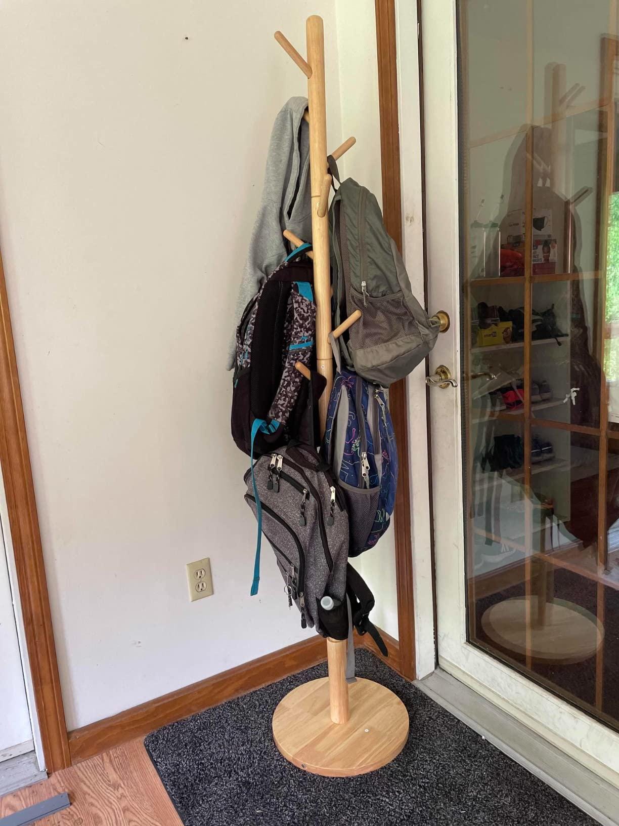 3 Height Wood Standing Coat Rack With 8 Hooks | Coat Hanger | Bag