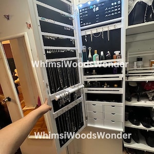 Wall Mounted Wood Jewelry Armoire With LED Mirror | Jewelry Cabinet | Jewelry Organizer Box | Jewelry Holder | Earring Holder | Gift For Her