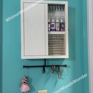 Wooden Wall Mounted Jewelry Organizer with Cabinet | Wall Jewelry Holder | Earring Display | Necklace Organizer | Jewelry Storage