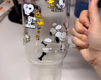 Vaso grande de vidrio con tapa y pajita, Vaso de vidrio