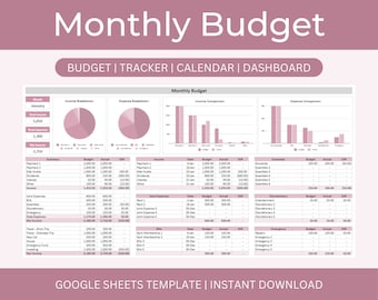 Monthly Budget Spreadsheet Template for Google Sheets Plus Transaction Tracker, 2024 Bills Calendar, Yearly Summary, Interactive Dashboard