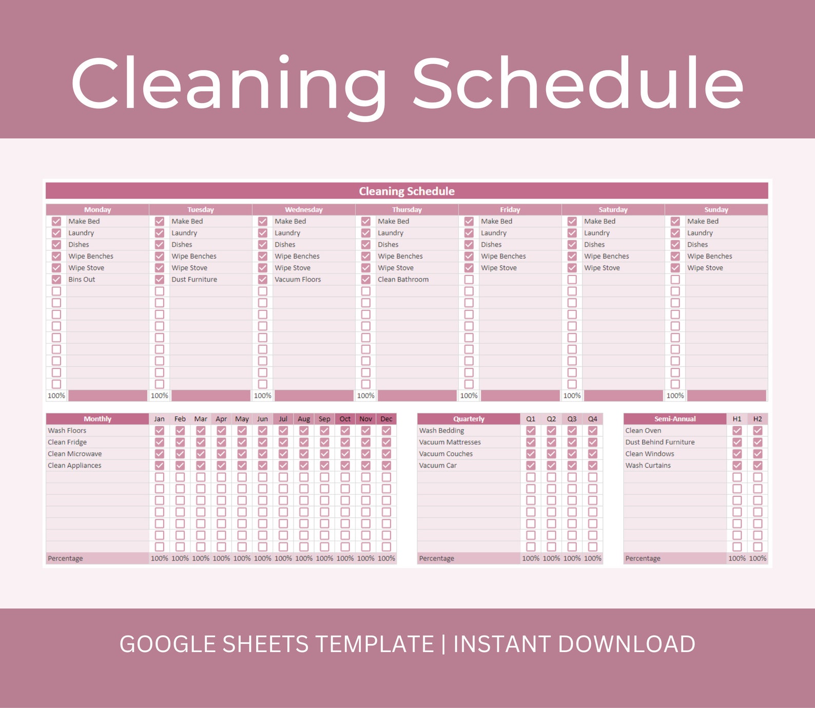 Cleaning Schedule | Cleaning Checklist | Cleaning Planner | Weekly ...