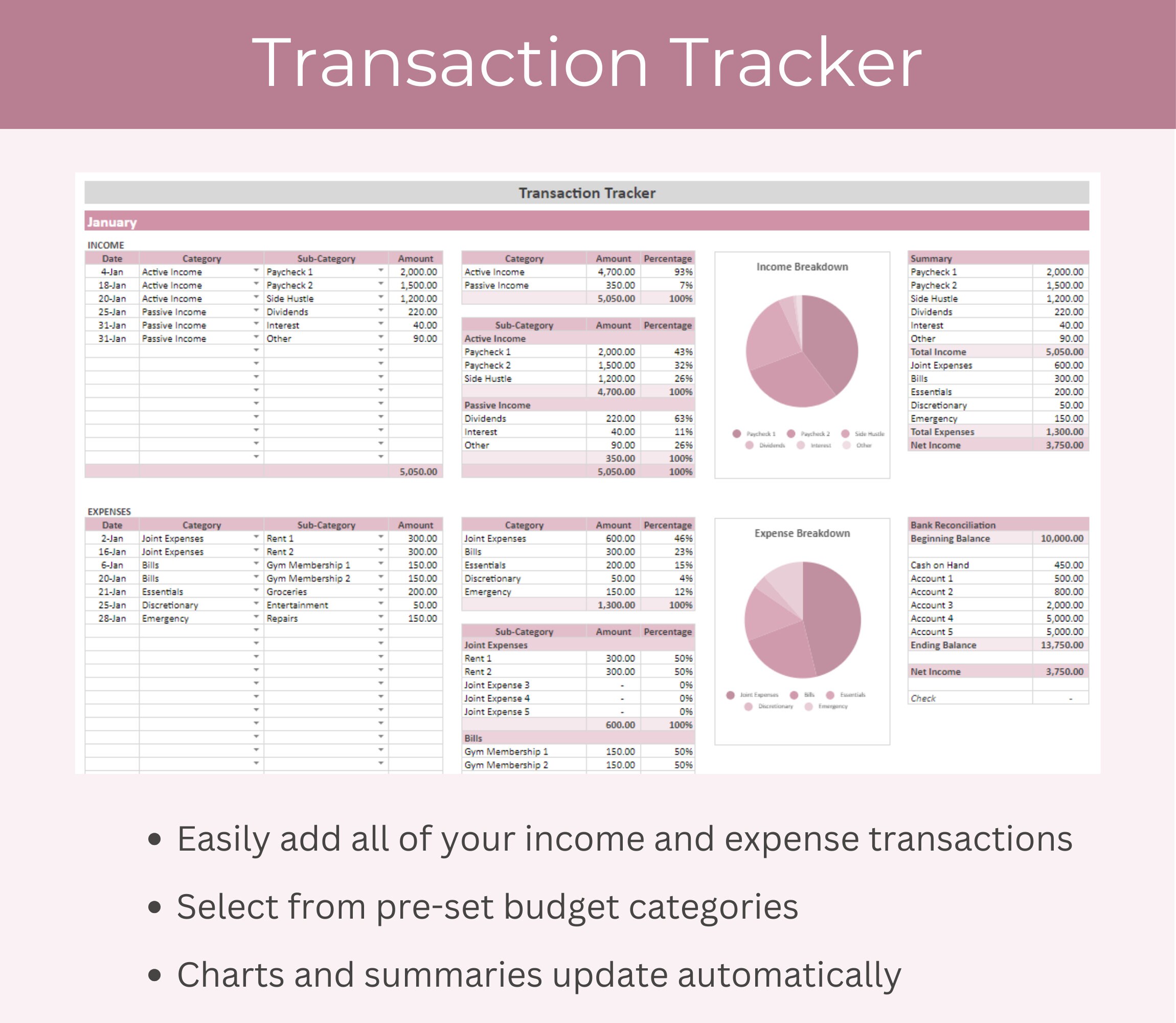 Monthly Transaction Template.pdf Monthly Budget Spreadsheet Template for Google Sheets Plus Transaction ...