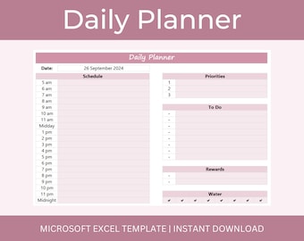 Daily Planner | Daily To Do List | Daily Schedule | Excel Template