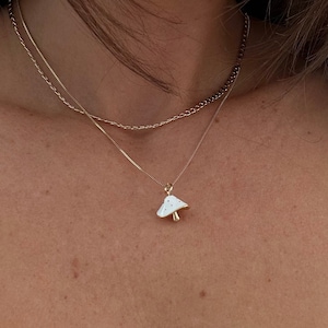 Gold Filled Box Chain Necklace with Minimal Mushroom Pendant