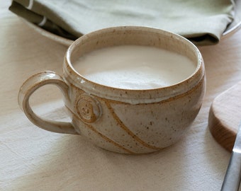 Handmade Ceramic Large Latte, Coffee and Tea Mug. Speckled Clay with White Glaze