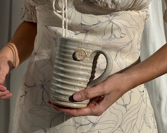 Handmade Ceramic Tall Coffee and Tea Mug. Speckled Clay with White Glaze