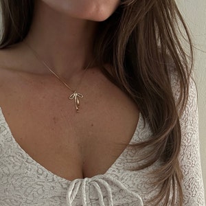 Gold Filled Box Chain Necklace with Bow Pendant