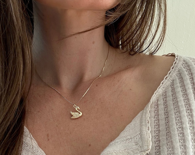 Silver, Gold Filled Box Chain, Fresh Water Pearl Necklace with Swan Pendant