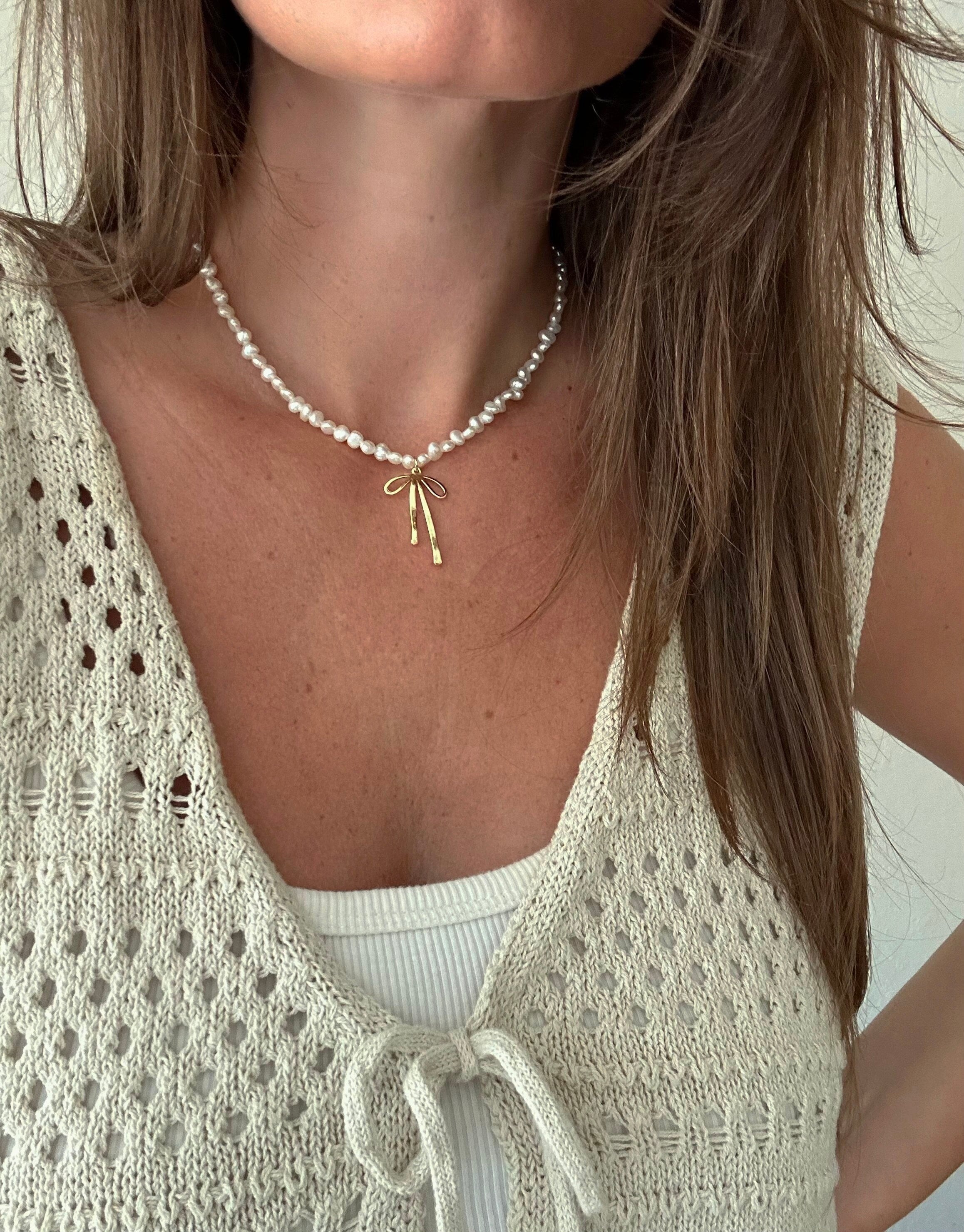 Freshwater Pearl Choker necklace with Bow, Swan, Butterfly, or Bug, Pendant