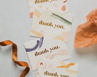 Tarjetas de agradecimiento con diseño de pintura multicolor y láminas doradas. Juego de 48 con sobres. Para baby shower, despedidas de soltera, bodas, pequeñas empresas y cumpleaños.