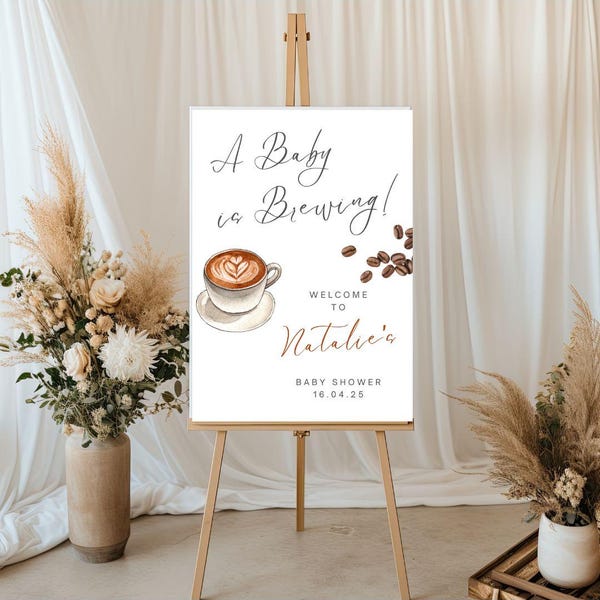 Neutral Baby is Brewing Baby Shower Welcome Sign