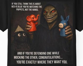 Creepy Puppet Master Holding Toys T-Shirt | Dark Horror Illustration