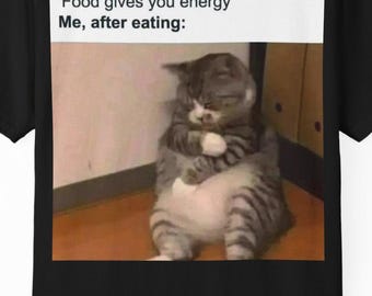 Funny Fat Cat Meme T-shirt | Eating Energy Cat Meme Tee