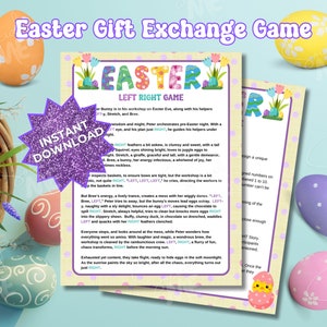 Easter Left Right Gift Exchange Printable Pass The Present Right Left Story Gift Swap Game For Kids Fun Pass the Prize Kids Easter Activity