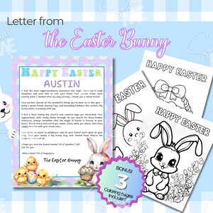 Carta personalizable del Conejito de Pascua Plantilla editable Nota personalizada del Conejito de Pascua y páginas para colorear para niños Ideas de cestas de Pascua