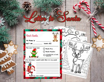 Letter to Santa Template, Christmas Wish List, Coloring Pages (PDF)