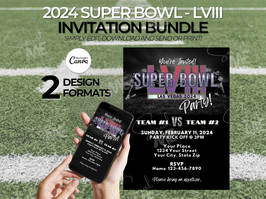 Super Bowl 2024, Super Bowl Invitation, Super Bowl Party Invitation