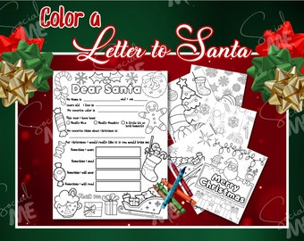 Letter to Santa Coloring Page, Christmas Wish List (PDF)