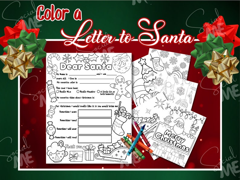 Letter to Santa Coloring Page, Christmas Wish List (PDF) - Etsy