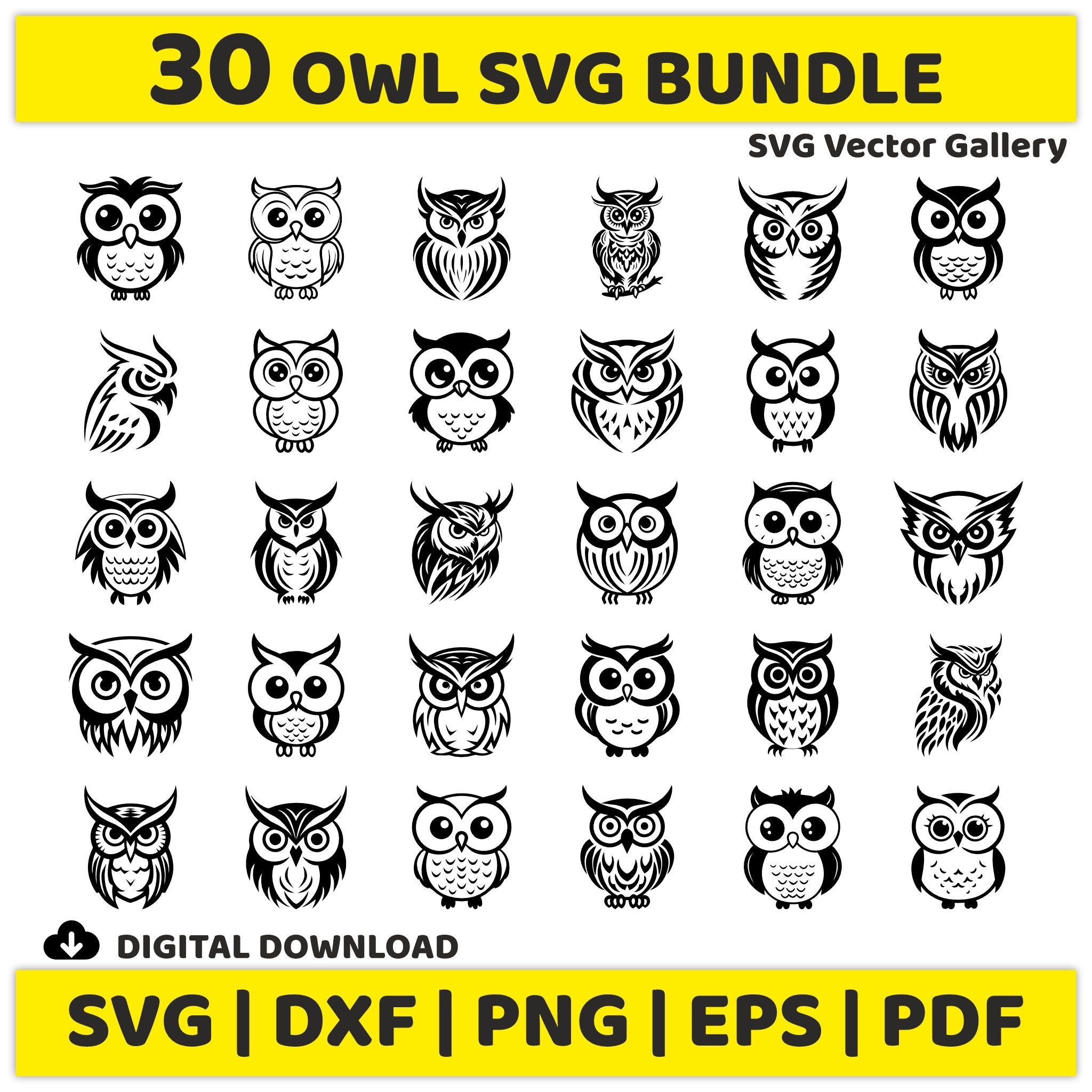 30 Owl SVG Bundle, svg, dxf, png, eps, pdf