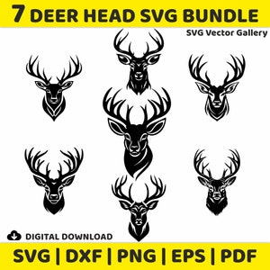 7 Deer Head SVG Bundle, Clipart, Image, Silhouette, Vector, svg, dxf, png, eps, pdf